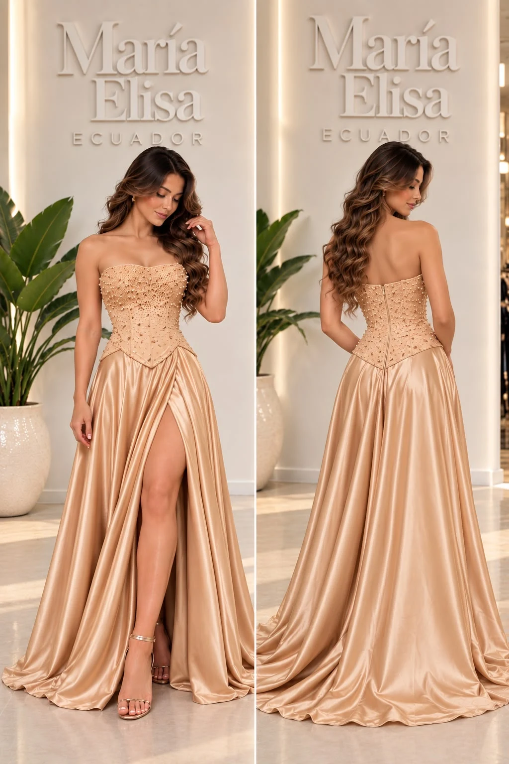 Vestido de Beige con brillos