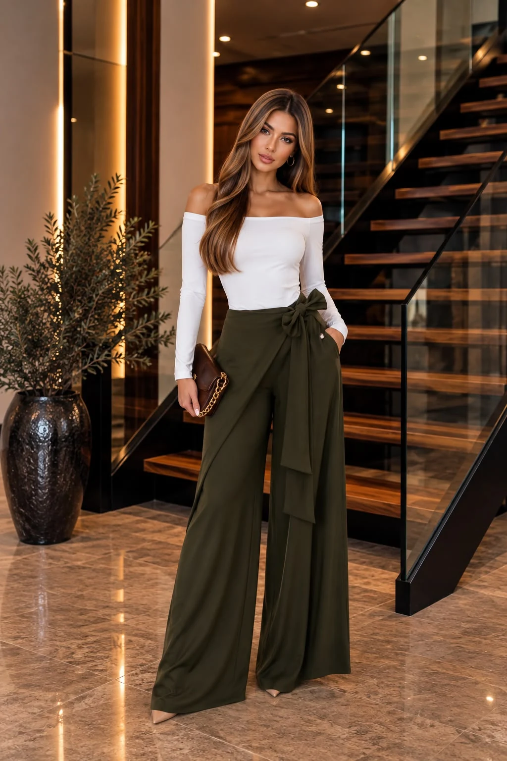 Pantalón ancho con lazo
