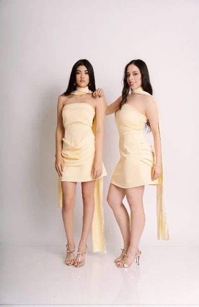 Victoria Dress Amarillo - Blanco